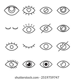 Conjunto de iconos de línea de ojo. Ojos abiertos, cerrados, concepto invisible visible, Contraseña oculta, ver Ilustraciones vectoriales mínimas. Signos de contorno simples para la aplicación de Web ui