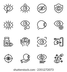 eye line icons set. organ, cry, privacy, searching, anatomy, private, vision, search, spy, watch, scanner, scan, health, pictogram, iris, look, outline