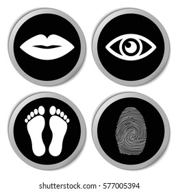 Eye lips footprints and fingerprints icons - vector stickers  set