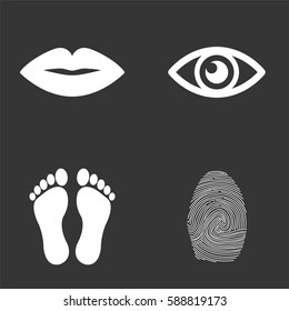 Eye lips footprints and fingerprints icons set isolated on  gray