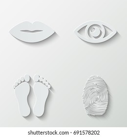Eye lips footprints and fingerprints icons - paper  set