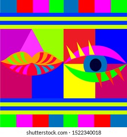 Eye and lips. Pop Art. Vector illustration.