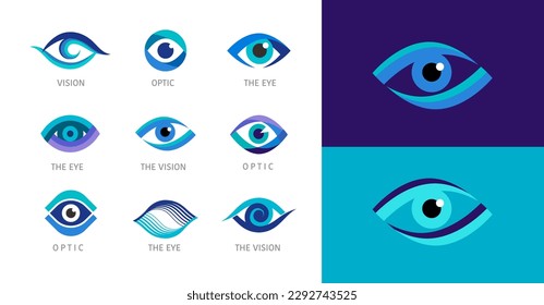 Eye logo collection. Optics, vision, eye health concept design