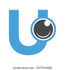 Eye Logo combine with letter U vector template