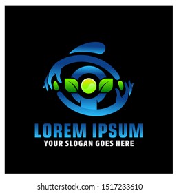 Eye logo concept with human inside iris, vision logo