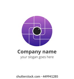 Eye Logo design in circle vector template. Violet gradient media icon. Creative Vision technology