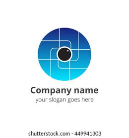 Eye Logo design in circle vector template. Blue gradient media icon. Creative Vision technology