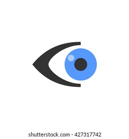 eye logo design on blue color and half black edge