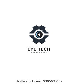 Eye logo design. Optical logotype in frame from colored shapes in technology style