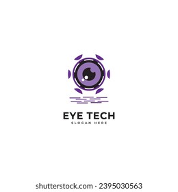 Eye logo design. Optical logotype in frame from colored shapes in technology style
