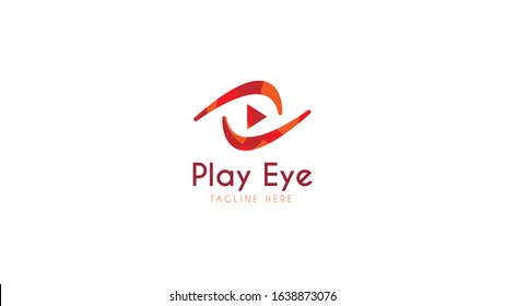 eye logo design and play icon, red color concept