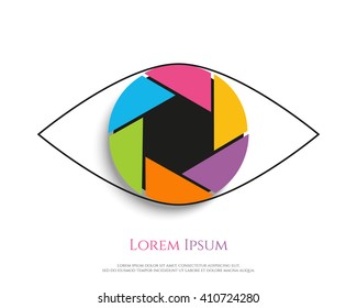 Eye Logo design vector template. Colorful media icon. Shutter aperture. 