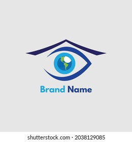 Auge-Logo mit Erdkombination auf Berghintergrund