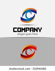 Eye logo element with letter C icons
