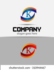 Eye logo element with letter K icons
