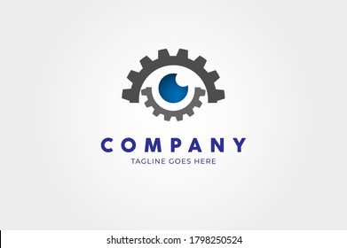 Eye Logo, Gear And Cirlce Of Eye Combination, Usable For Engineering And Technology Logos, Flat Style Logo Design Template, Vector Illustration
