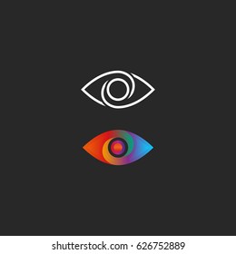 Eye logo gradient and linear style design element mockup. Transition color creative vision simple media icon.