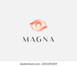 An eye logo from gradient shapes. Optics vision creative sign. Camera shutter symbol. Vector illustration.
