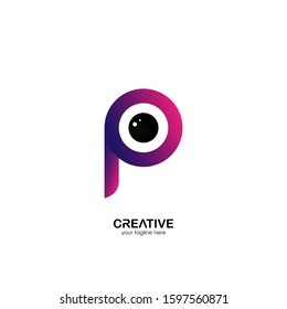 eye logo letter p. the combined design of the letter p and eye illustration into one logo that is unique and simple. brand for the company and design needs.