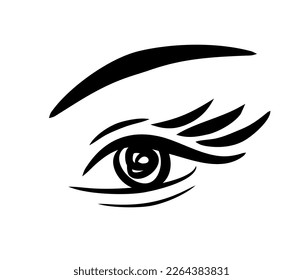 Eye logo. Makeup vector icon. Clairvoyance divination emblem. Eyelashes and eyebrow, beauty salon.