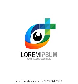 Eye logo with medical design template, Eye and plus icons