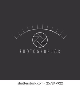 Eye logo mockup, aperture of the camera as the shape eye of the photographer site emblem.