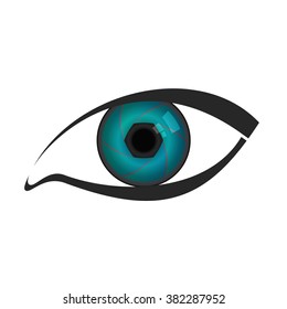 eye logo with a pupil as a camera lens shutter