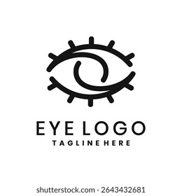 Eye logo with pupil and eyelashes, abstract vision symbol in minimalist style