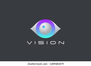 Eye Logo Vision 3D design vector template. Security Video Photo Optic Lens Spy Virtual Camera Logotype concept icon.