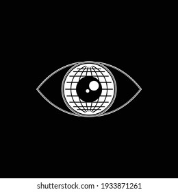 eye logo with world concept. new world order. globe vector illustration.