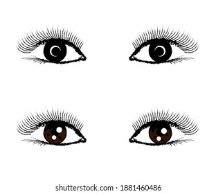 Ojos y pestañas largas sobre un fondo blanco. Caricatura. Ilustración vectorial.