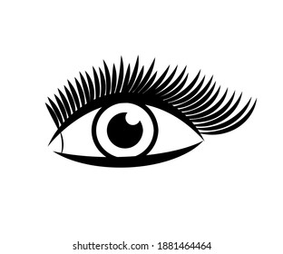 Eye and long eyelashes on a white background. Icon. Vector illustration.