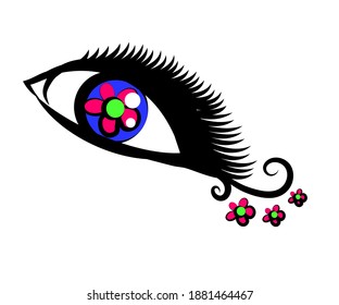 Ojos y pestañas largas sobre un fondo blanco. Icono. Ilustración vectorial.