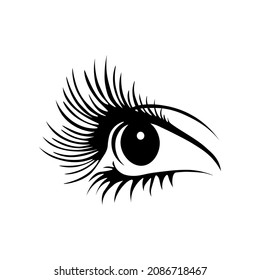 eye with long eyelashes on a white background