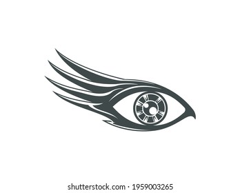 eye with long eyelashes, vintage logo style.