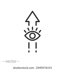 eye looking up icon, look higher, gaze direction, concept raise your eyes, thin line symbol on white background - editable stroke vector illustration