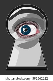 Eye looks through keyhole