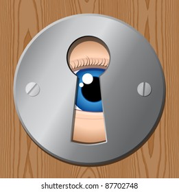 eye looks through keyhole – peeping tom