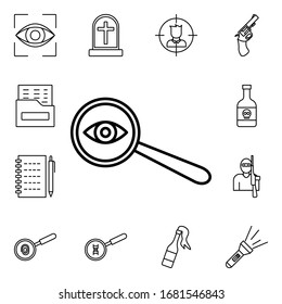 Eye loupe icon. Detailed set of crime investigation icons. Premium quality graphic design. One of the collection icons for websites, web design, mobile app
