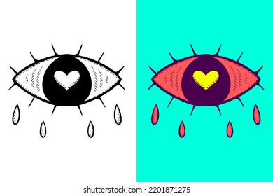 Eye love Illustration hand drawn cartoon vintage style vector