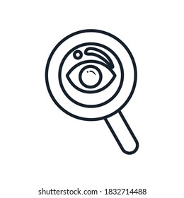 Eye In Lupe Line Style Icon Design, Search Tool And Magnifying Glass Theme Vector Illustration