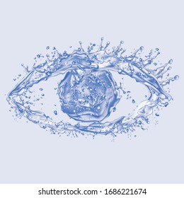Eye made of water splashes on a blue background