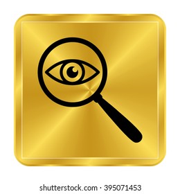 eye in magnification - black vector icon;  gold button