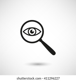 eye in magnification - black vector  icon with shadow