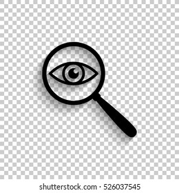eye in magnification - black vector  icon with shadow