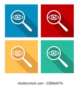eye in magnification - flat icon with long shadow