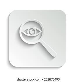  eye in magnification - vector icon with shadow on a grey button