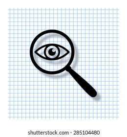 eye in magnification - vector icon with shadow