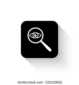eye in magnification - white vector  icon with shadow