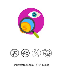 Eye, magnifying glass and coin Icon